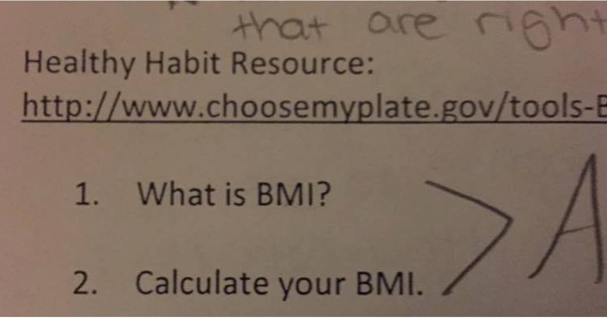 Girl S Response To School Assignment About Bmi Popsugar Family
