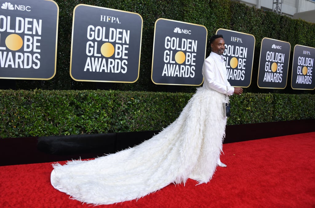 Billy Porter White Feather Suit at the Golden Globes 2020