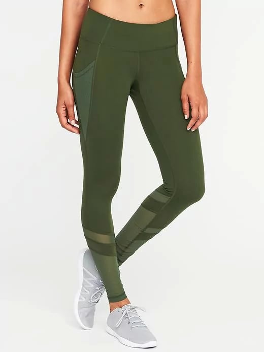 Mid-Rise 7/8-Length Mesh-Panel Compression Leggings For Women