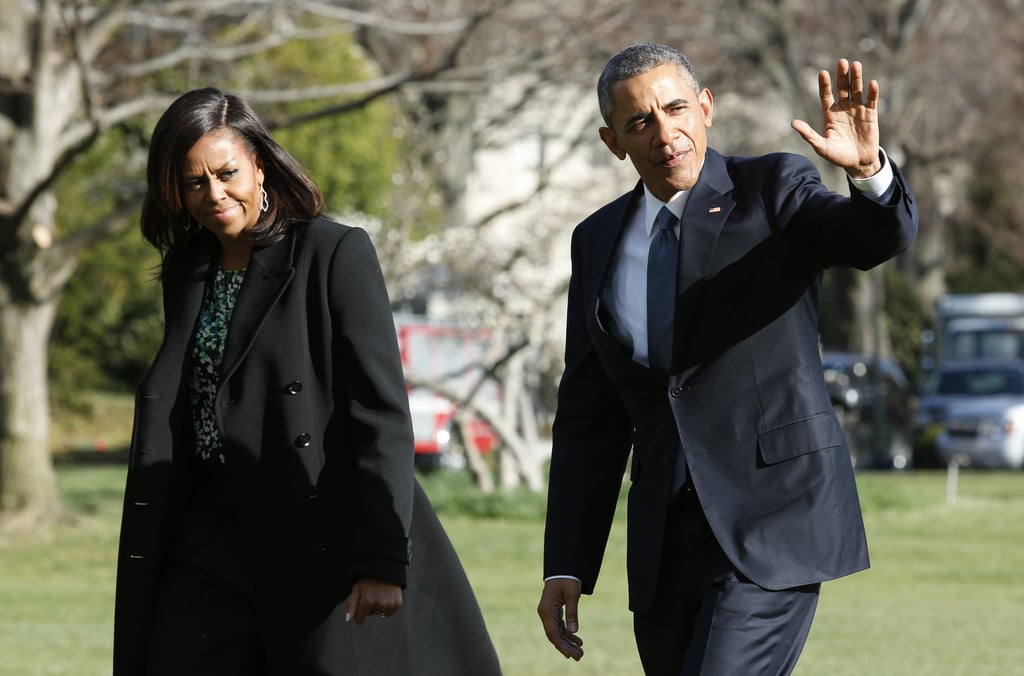 First Lady Michelle Obama and President Barack Obama made their way through the South Lawn at the White House on Monday.