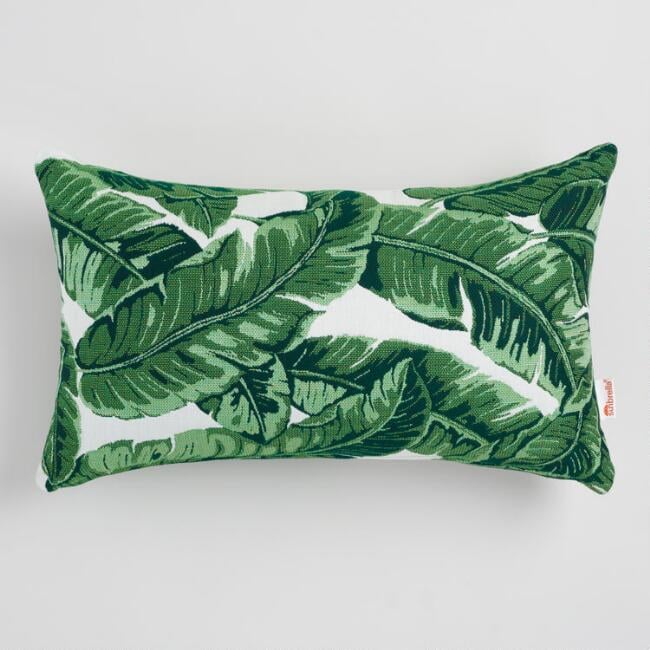 Sunbrella Tropical Leaf Outdoor Lumbar Pillow