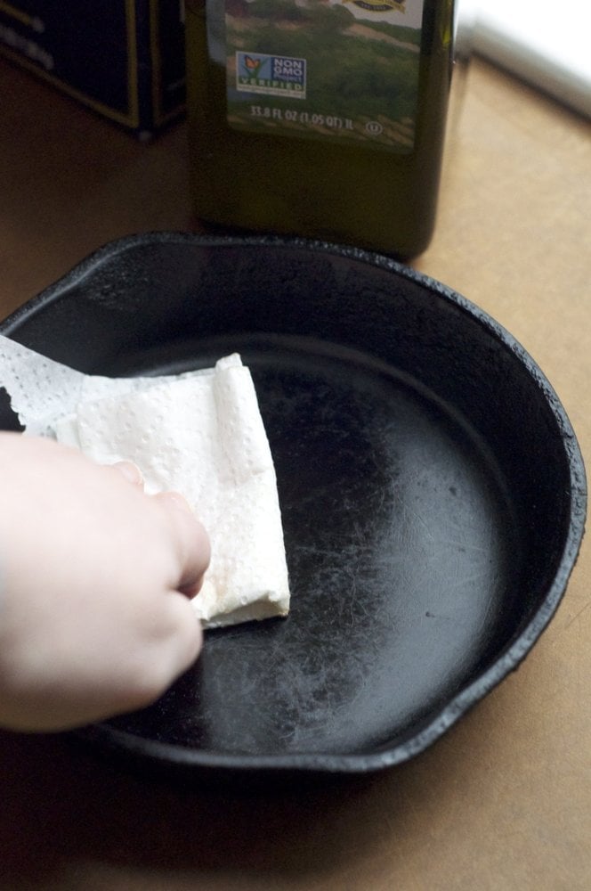 Use vegetable oil and salt to clean cast-iron skillets.