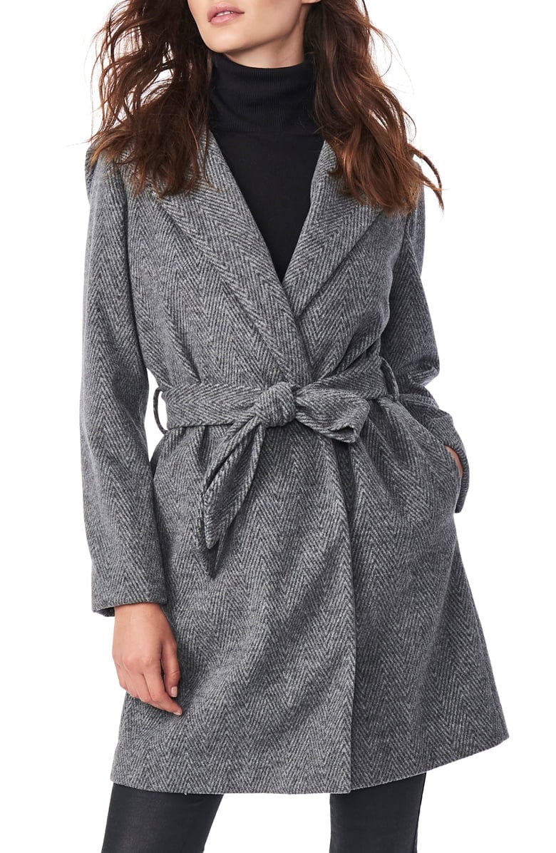 Bernardo Herringbone Belted Hooded Wrap 