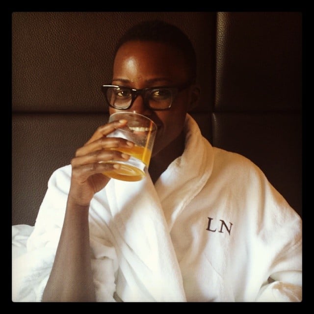 Lupita Nyong'o had a staycation in a custom monogrammed Empire Hotel robe in NYC.
Source: Instagram user lupitanyongo