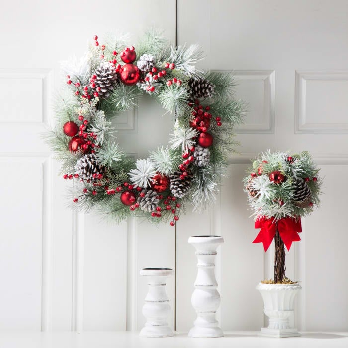 Flocked Pinecone and Ornament Wreath