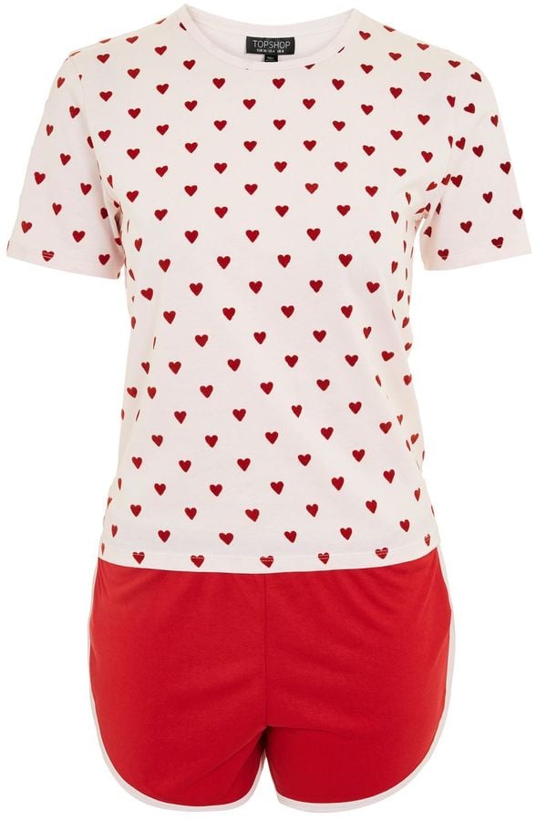 Topshop Flocked Heart Pyjama Set