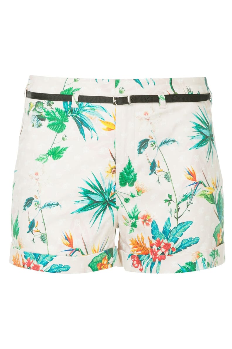 Loveless Tropical-Print Belted Shorts