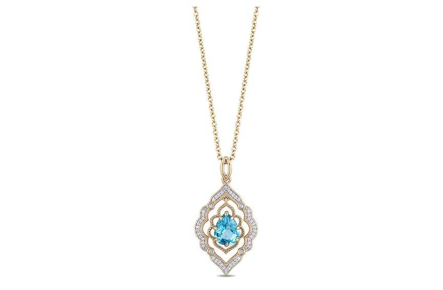 Enchanted Disney Aladdin Pear-Shaped Swiss Blue Topaz Pendant in 10-Karat Gold