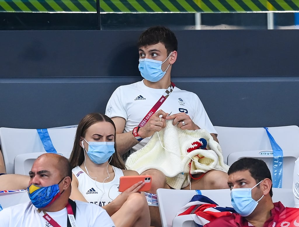 Tom Daley Seen Knitting in Stands at Tokyo Olympics | Photos