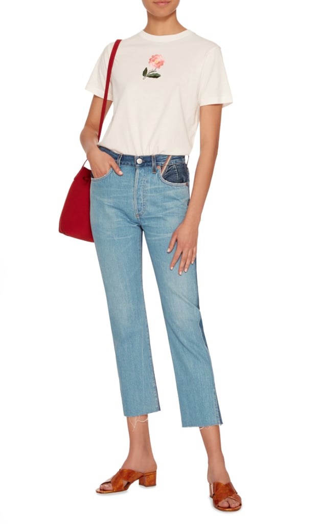 ALEXACHUNG Embroidered Flower Cotton T-Shirt