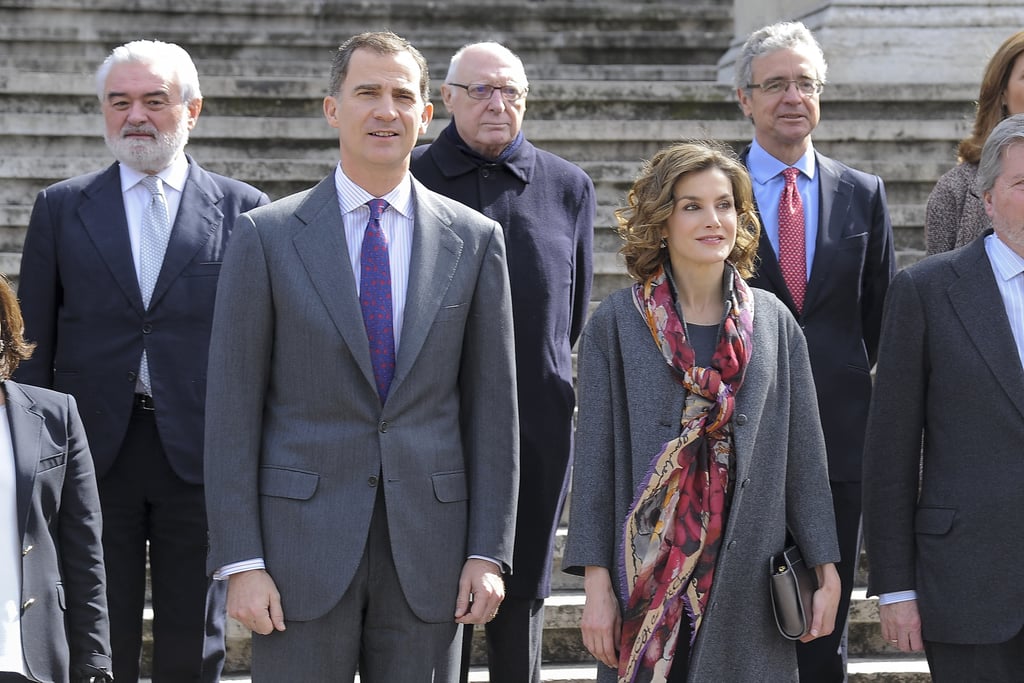Queen Letizia Wearing Colorful Scarf March 2016