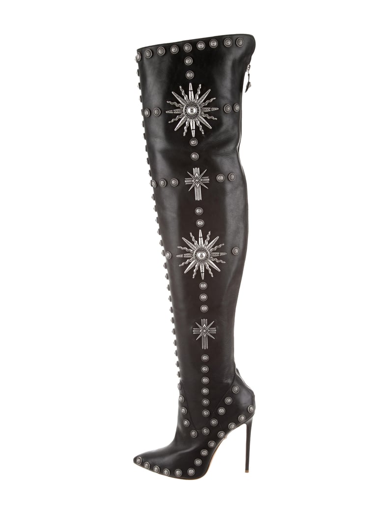 Kylie Jenner Black Thigh High Cowboy Boots PS Fashion