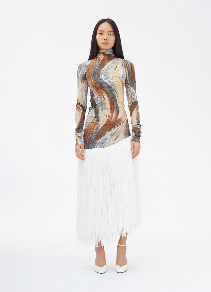 Céline High Neck Dress in Wave Printed Jersey