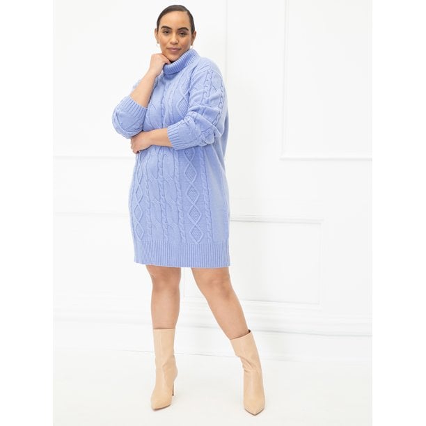 Eloquii Elements Women's Plus-Size Cable Knit Sweater Dress