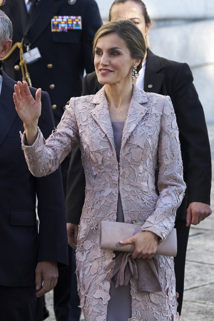 Queen Letizia's Lavender Lace Coat November 2016