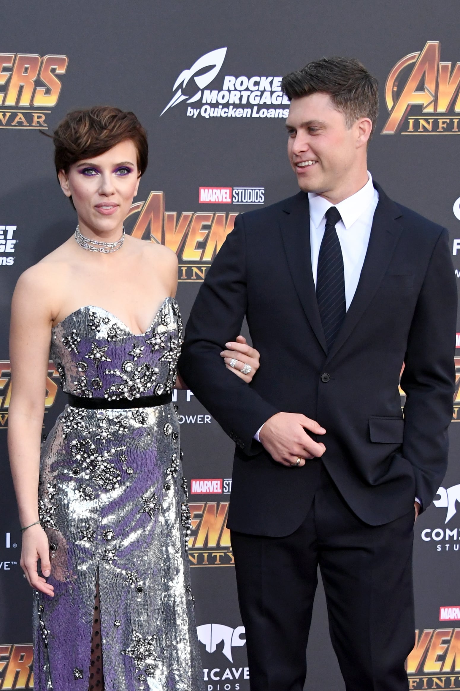 Scarlett Johansson sizzles in silver at 'Avengers' premiere with boyfriend  Colin Jost