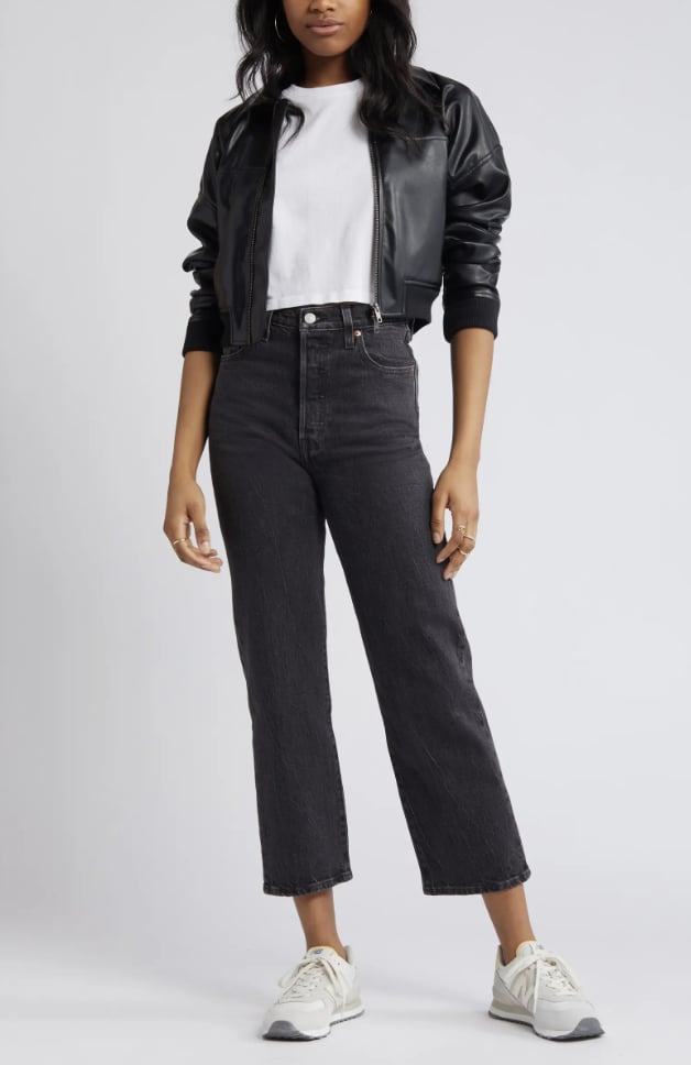 Levi's Ribcage Acid Wash High Waist Ankle Straight Leg Jeans