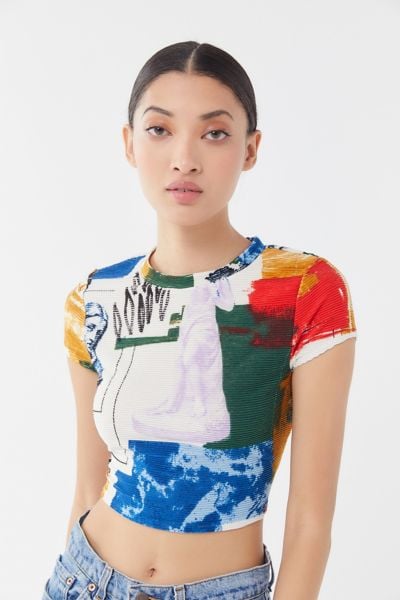 UO When In Rome Printed Ribbed Cropped Top