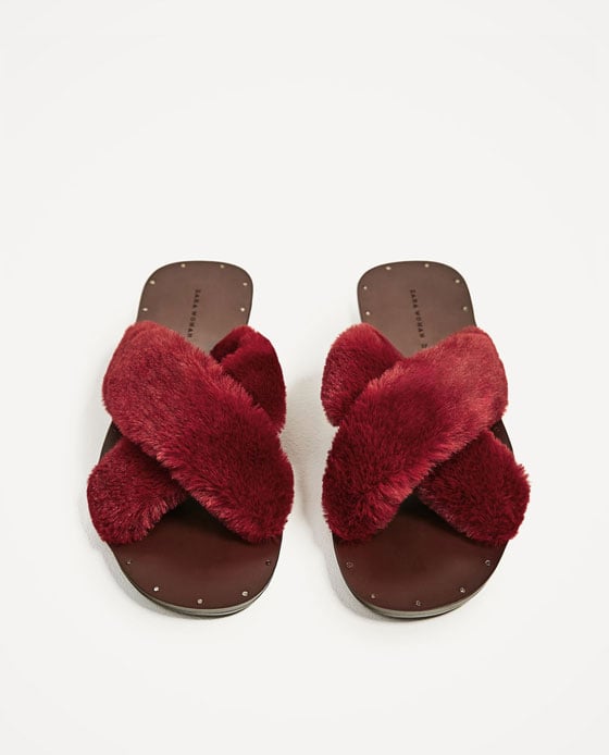 crossed leather slides zara