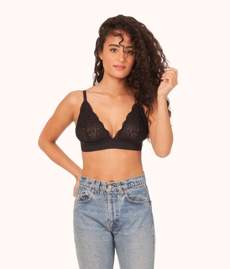 Long-Lined Lace Bralette, Jet Black