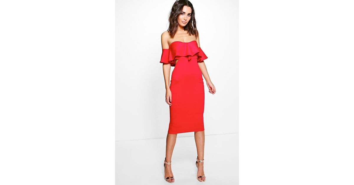 boohoo red frill dress