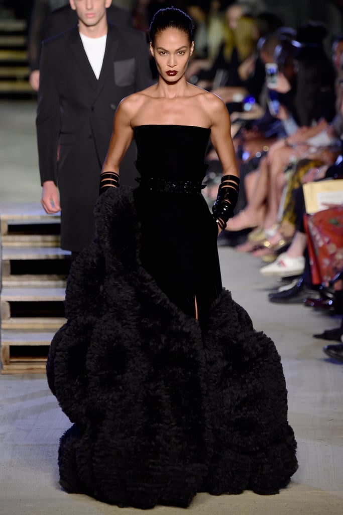 Joan Smalls wore a dramatic strapless ball gown that was complete with edgy rows of bangles.