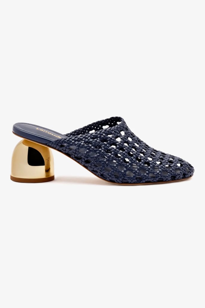 Larroudé Dew Drop Macrame Mule In Navy Leather