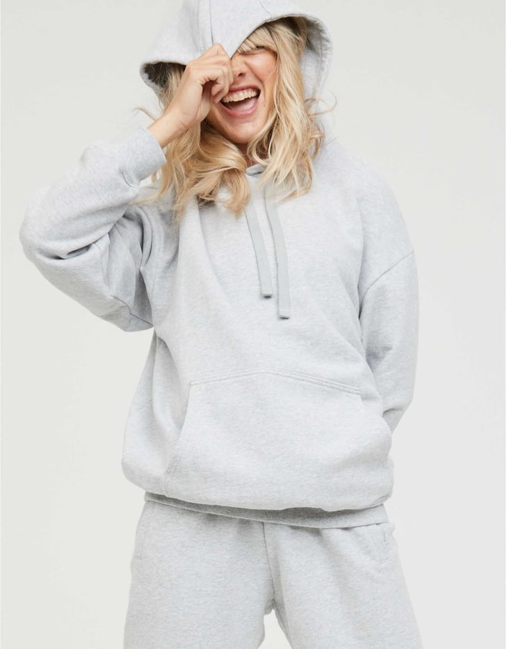 A Gray Sweatsuit Offline By Aerie ThrowBack Fleece Hoodie and Throw