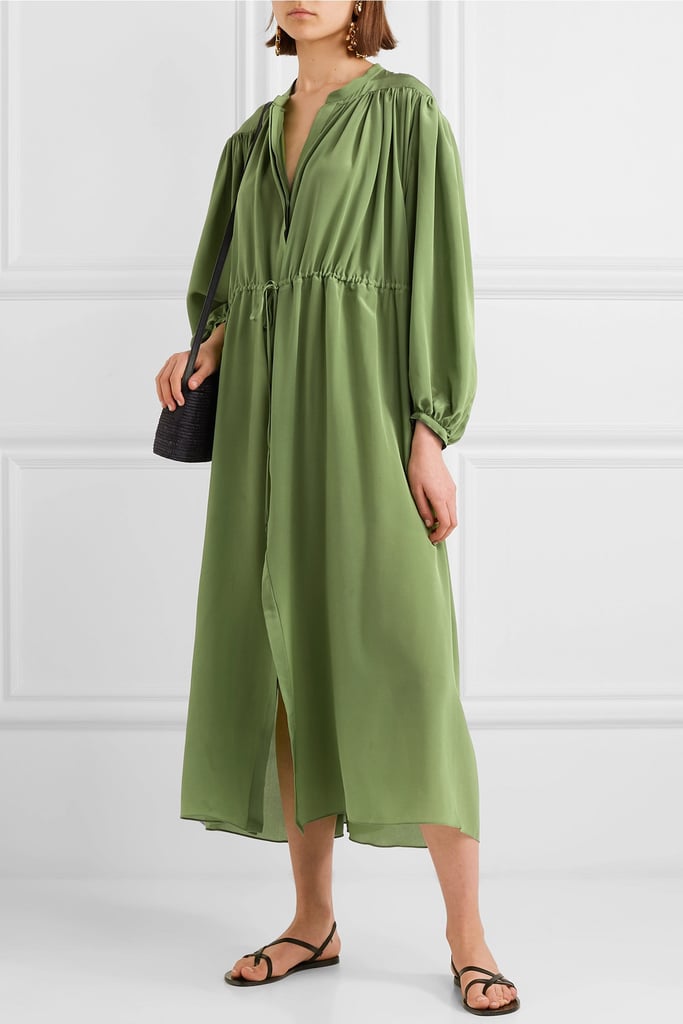 Three Graces London Julienne gathered silk crepe de chine maxi dress