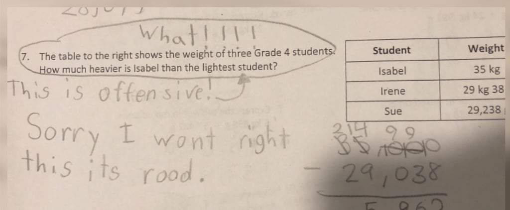 Student Refuses to Answer Math Problem About Girls' Weight