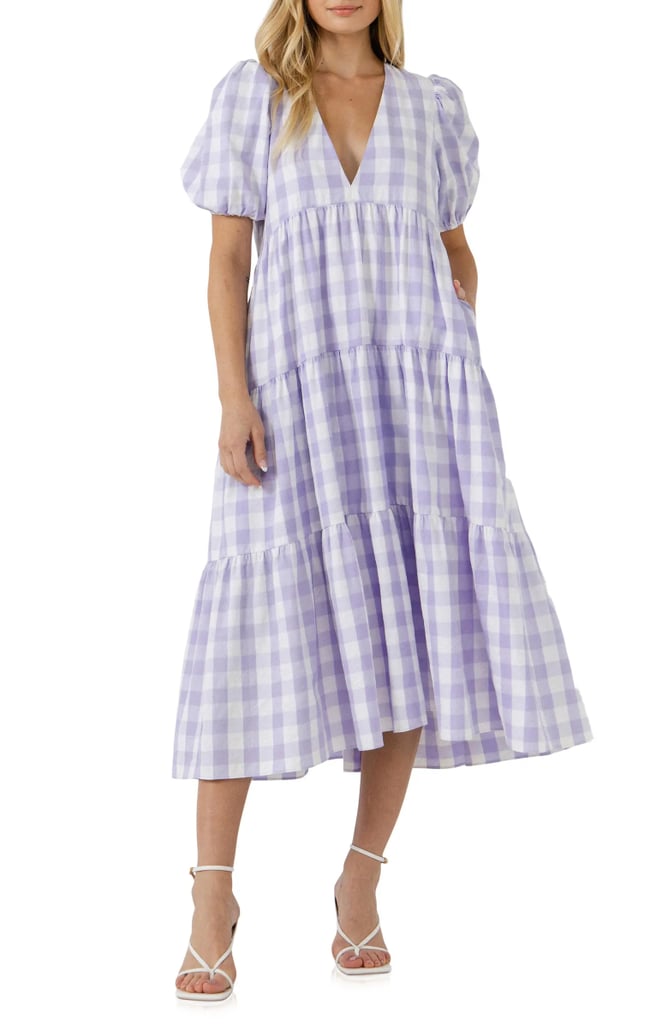 Lovely Lavender: The English Factory Gingham Tiered Puff-Sleeve Dress