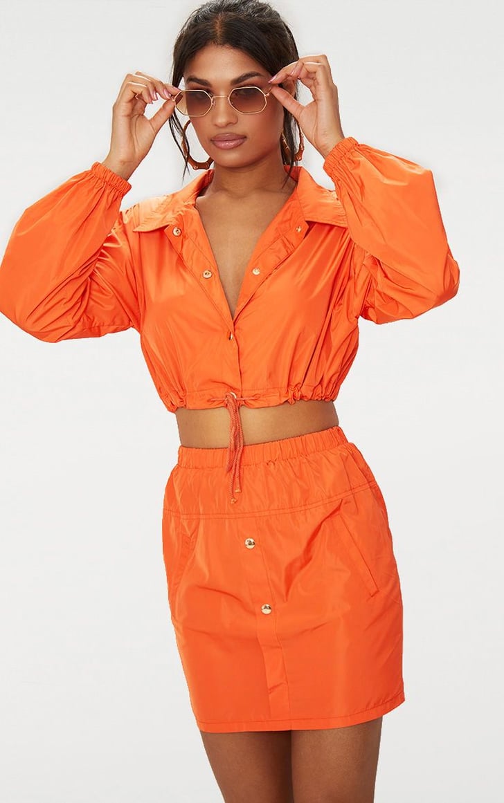 PrettyLittleThing Orange Shell Suit | Emily Ratajkowski Orange Crop Top