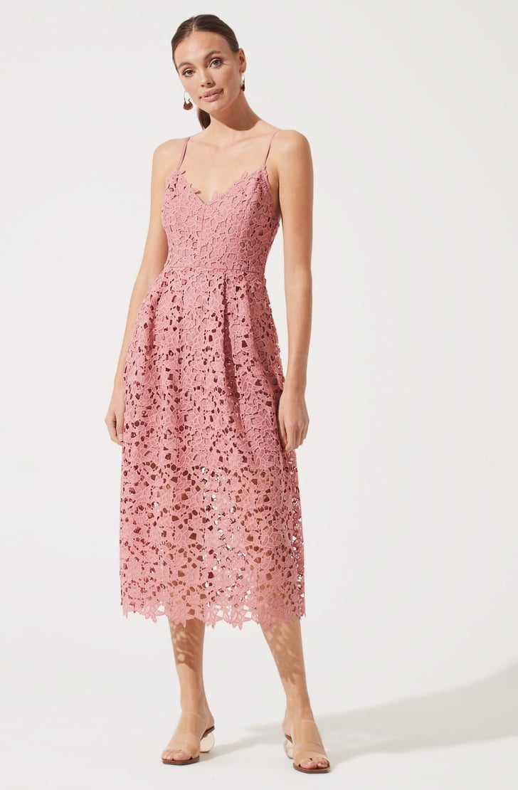 pink lace midi dress