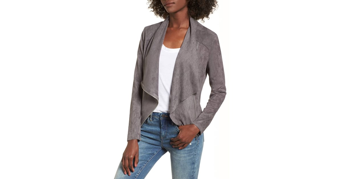 drape front faux suede jacket blanknyc