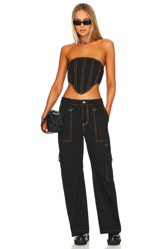 BY.DYLN Jodie Corset Top in Black ($69) and BY.DYLN Ella Pants ($109)
