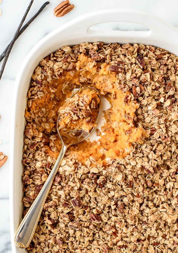 Healthy Vanilla Bean Sweet Potato Casserole With Crunchy Pecan Oat Topping