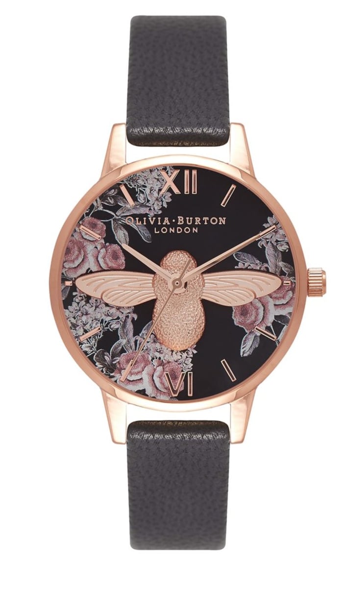 Olivia Burton 3D Bee Botanical Leather-Strap Watch