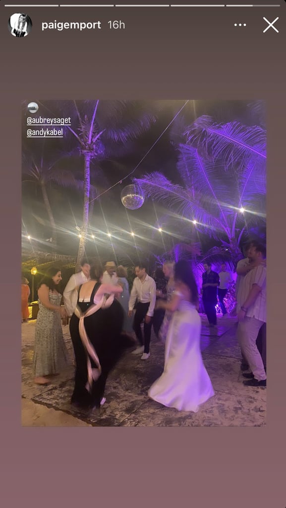 上图:客人在奥布里Saget跳舞和安迪卡贝尔的婚礼。