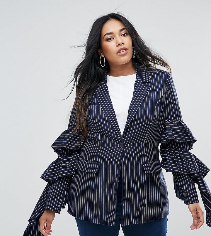 Unique 21 Hero Pinstripe Blazer With Ruffle Sleeves