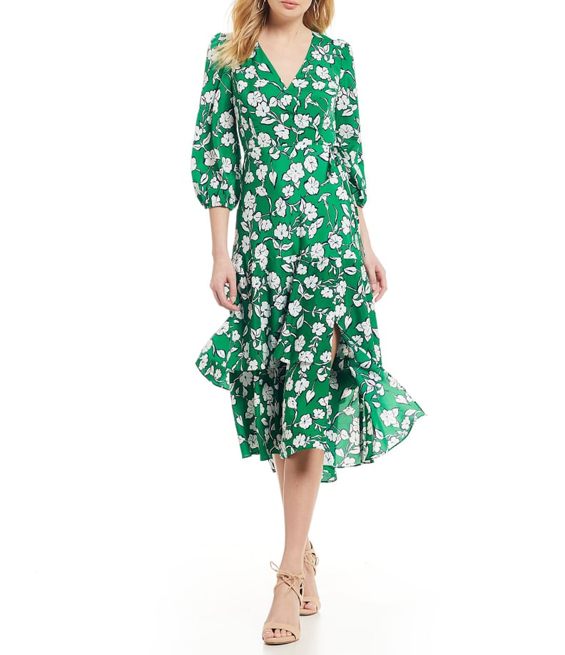 Eliza J Floral Print Surplice V-Neck Midi Length Wrap Dress