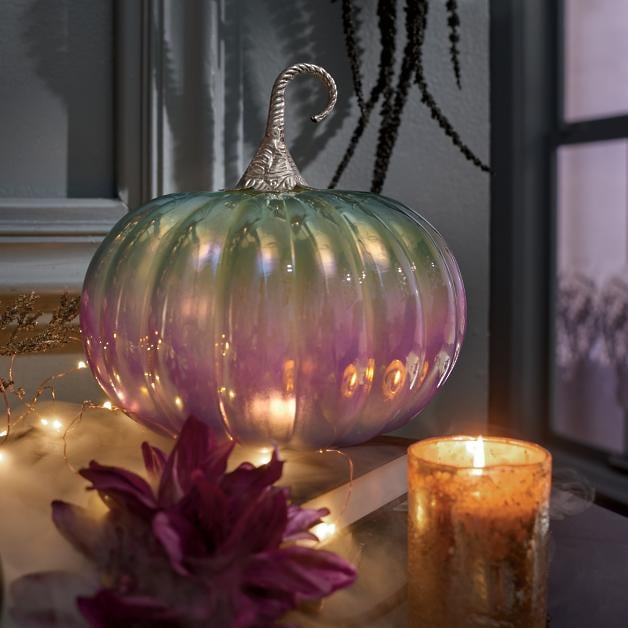 Iridescent Pumpkin Halloween Decorations in Purple and White