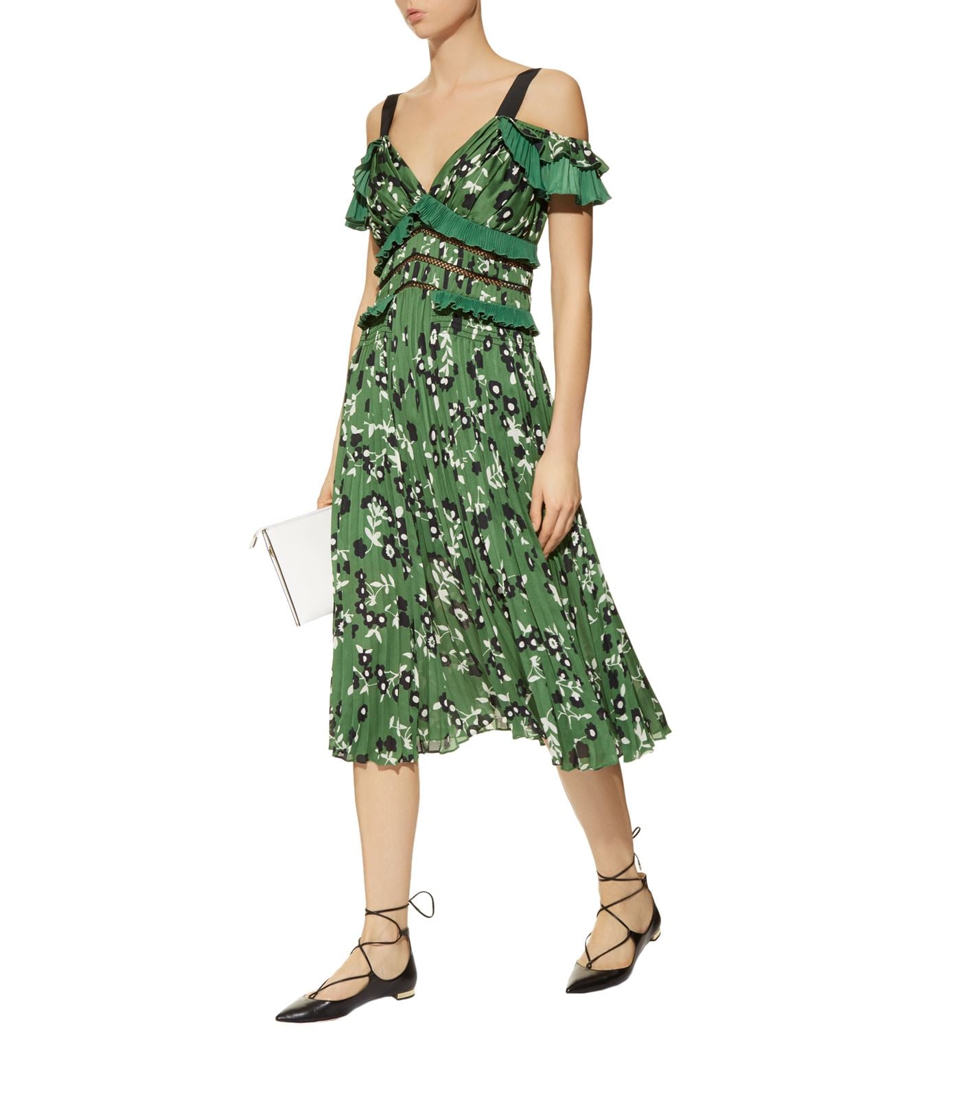 Self portrait cold shoulder best sale floral printed dress in green