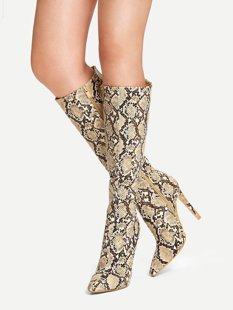 Romwe Snakeskin Print Knee Length Boots