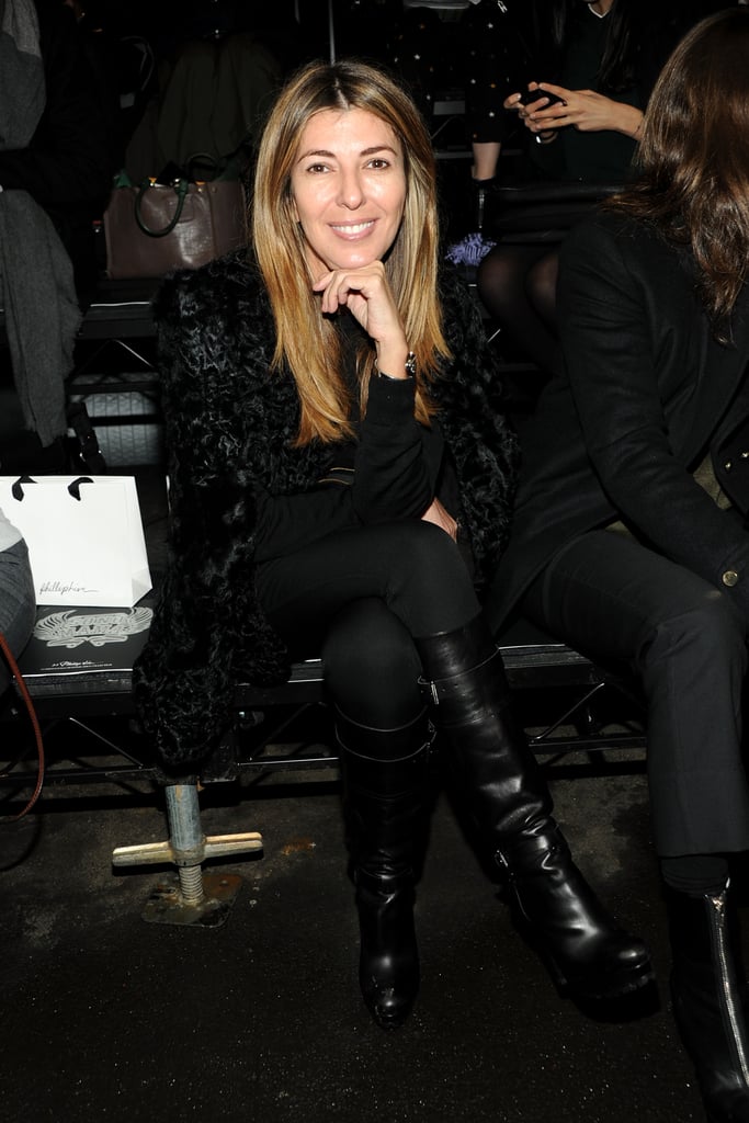 Nina Garcia went black on black in a fur topper and leather boots at 3.1 Phillip Lim.
Nina Garcia went black on black in a fur topper and leather boots at 3.1 Phillip Lim.