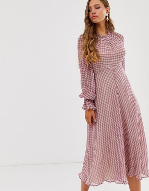 Ghost Ayesha High-Neck Check-Print Georgette Midi Dress