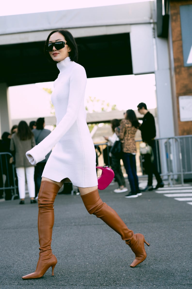 White After Labor Day: Turtleneck and Thigh-High Boots