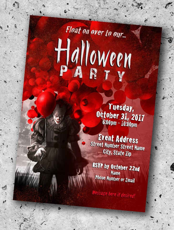 Pennywise Clown Adult Halloween Party Invitation (8) Printable Halloween Party Invitations