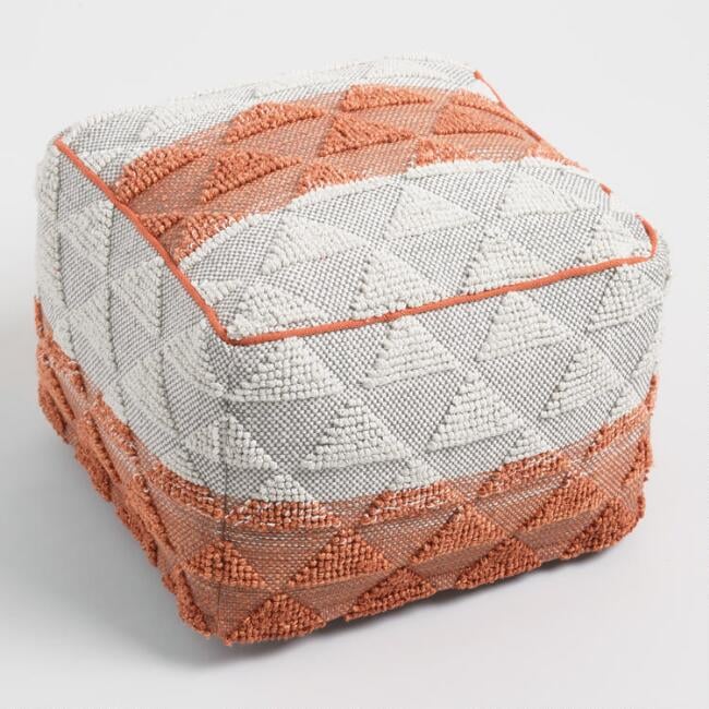 Orange Woven Triangle Indoor Outdoor Pouf