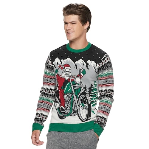 Men's Motorcycle Santa Light-Up Christmas Sweater