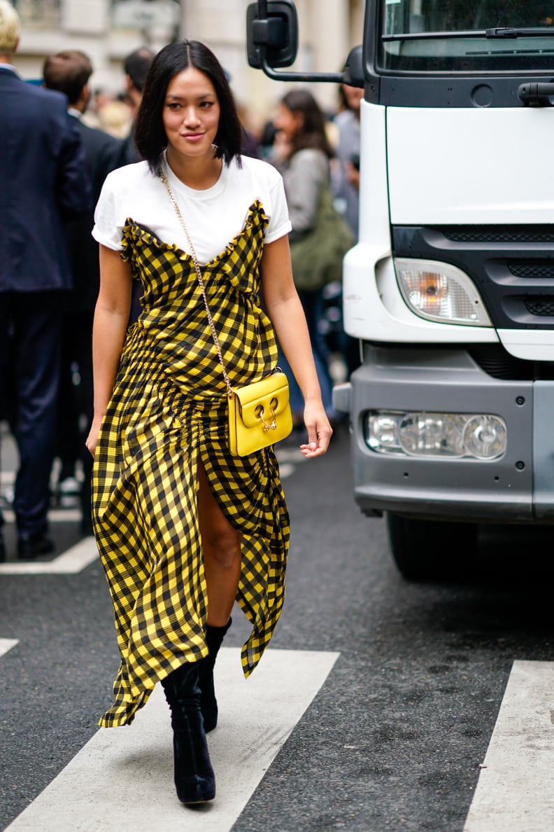 Opt For a Checkered Dress and Knee-High Boots